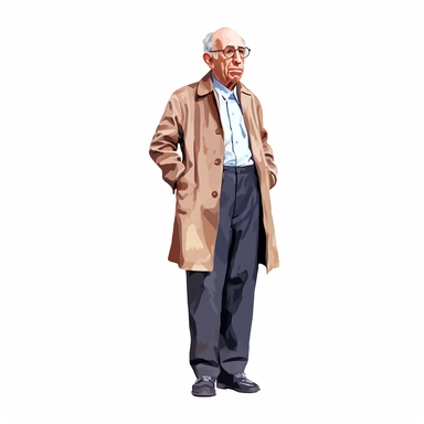 Aaron Copland standing, full body, clipart, flat illustration, white background