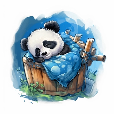 cute baby Giant panda sleeping in a cozy fantasy bed clipart, detail, illustration style, high solution, on the white background