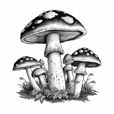 clipart, mushroom, laser engraved , white background
