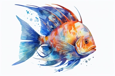 Watercolor, Angelfish Fish, clipart, hd, on a white background, spaced out