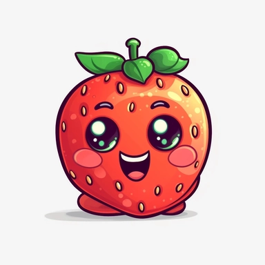 cute Strawberry, happy and smiling, bold line, clipart, sticker, white background, no shadow, 8k detail