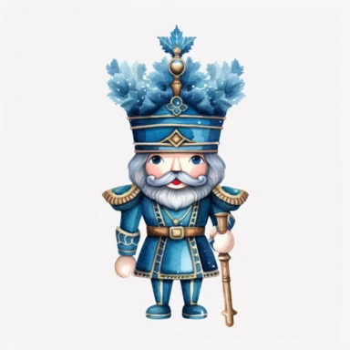 watercolor, Cute christmas nutcracker watercolor clipart, blue color scheme, christmas style, isolated white background, single design, single object, print on demand image, PNG transparent background, white background for removing background - - no text shadow font watermark