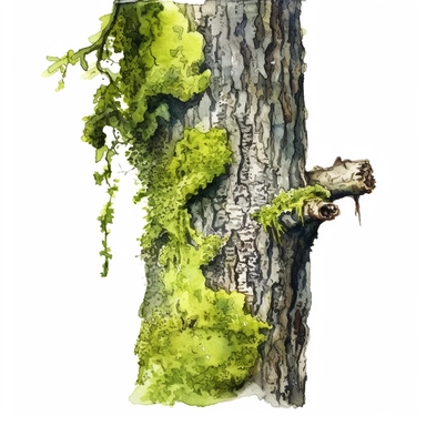 realistic bark sculpture cover in moss clipart watercolor