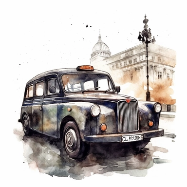 water color London Cab Clipart, isolated on white background