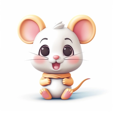 clipart, cute kawaii mouse isolated on a white background, cartoon style, chibi style, vector, 3D, no shadows