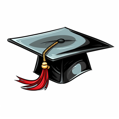 graduation cap clip art vector, simple, thick cartoon lines, white background, anime style