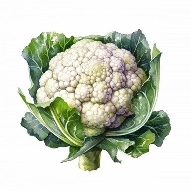 realistic cauliflower, clipart on white background, watercolor
