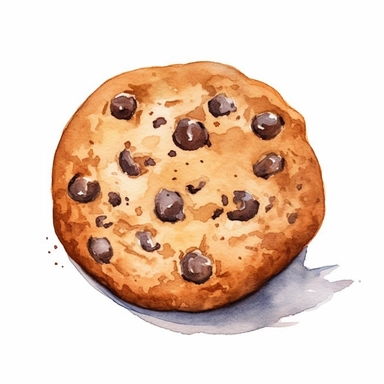 basic watercolor chocolate chip cookie in minimal hand drawn style, Etsy, textured, clipart, white background