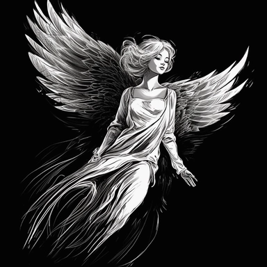 sketch clipart of 20s poster angel, hd, white on black background, spaced out,--ar 3:2