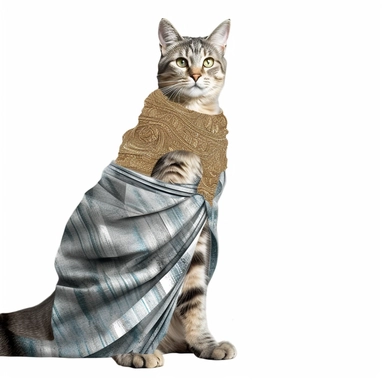 collage quirky cool collage Ancient Roman cat Felis catus clipart, Wearing a formal dress, detailed, clean line, hd, on white background, spaced out