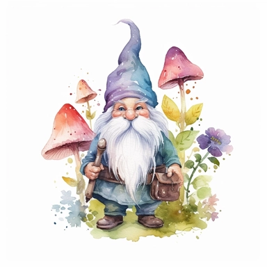 watercolor gentle fantasy mythical garden gnome clipart, hd 4k, detailed, focused, isolated on white background