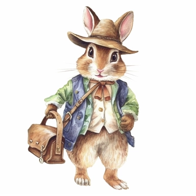 a Cute Happy Baby Chipmunk in clothing in the style of Watercolor Kate Greenaway Clipart, White Background