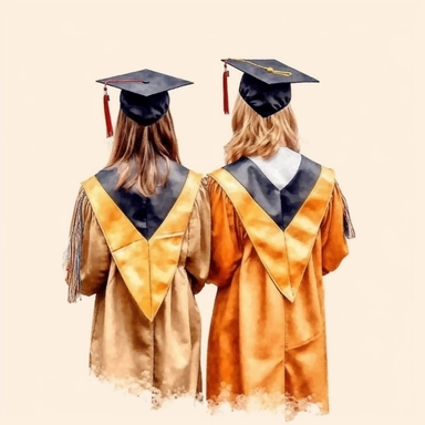 Behind view Graduation Clipart Graduate Students, bestfriends, watercolor Illustration clipart, 4K, extremely detailed