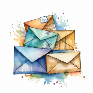 Watercolor cute mail clipart. brown blue beige white background
