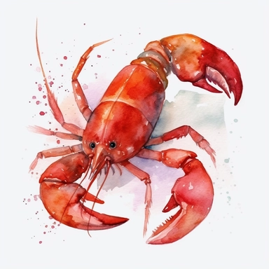 Watercolor crawfish clipart, white isolated background, space out, hd