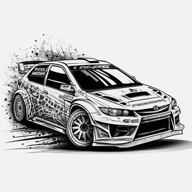 rally car, look like chevrolet, line art, coloring page, printable, thin lines, no details, no shadow, crisp lines, illustration, vector, clipart