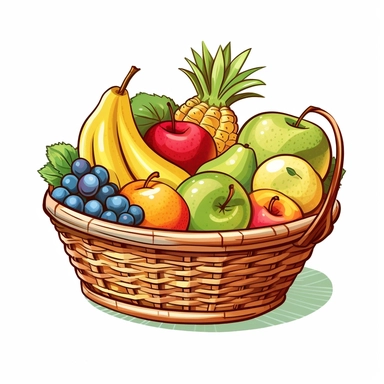 A lovely Fruit and vegteble basket clipart, white background
