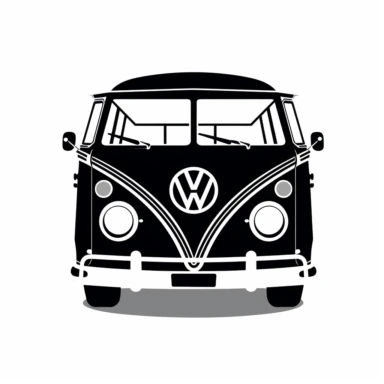 minimalist black vw caravan car silhouette clipart front view, simple line art, white background