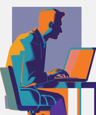 man using laptop over computer clipart clipart library, in the style of dark orange and azure, thin steel forms, animated gifs, associated press photo, cartelcore, dark navy and light magenta, stock photo