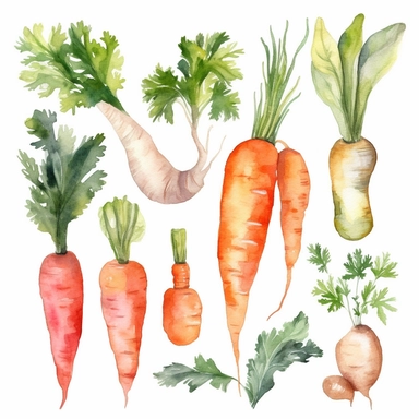 Watercolor Carrot Clipart - digital png carrots, rabbits and cake graphics, single element