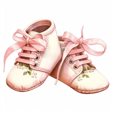 victorian baby girl shoes illustration clipart, white background