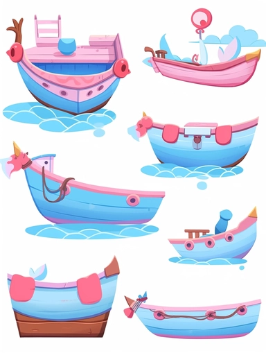 blue boat clipart png free download, in the style of sketchfab, dark pink and sky-blue, collecting and modes of display, captivating, environmental awareness, playful cartoons, yankeecore