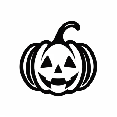 Halloween pumpkin, black and white silhouette icon, clipart style, white background, thick lines, vector, simple design, flat colour, solid colour, halloweencore