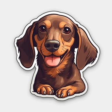 cute Dachshund, happy and smiling, bold line, clipart, sticker, white background, no shadow, 8k detail
