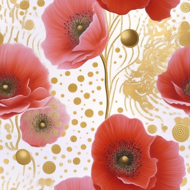 cute doodle poppies, spirals and circles pattern and empty white space watercolors and gold glitter watercolor clipart png on white background