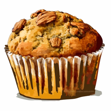 HD clip art Vibrant Colored, Golden brown Banana Nut Muffin, Isolated Background extra nuts on top