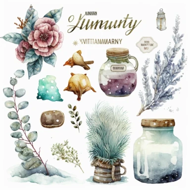 january clipart elements, watercolor