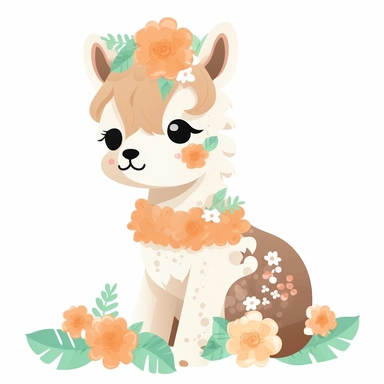Cute Alpaca , Aquatic style, clipart, white background,