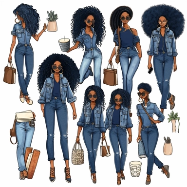 DENIM THEME, 2 girls per grid, Black Girl Magic, Beautiful braided hair styles, Fashion Nova Themed Clipart, Black Girls Magic Clipart, Black Women Clipart, Black Girls PNG, Black Girl Sticker/Planner/Journal/Print Lady boss clipart, Boss Fashion clipart, Fashion Girl Clipart, Boss Girl clipart, Fashion Illustration, Afro lady clipart