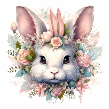 Cute Beautiful Pastel Bunny gothic petals Clipart fantasy, Cartoon, hyper realistic, intricate detail, illustration style, high resolution, on the white background