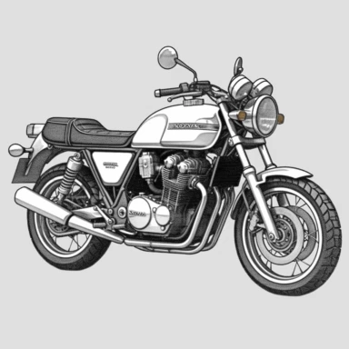 Create a simple and recognizable clipart-style image of a 1994 Honda CB400 in a side view. The clipart should be easy to recognize and distinguish from other types of motorcycles. The 1994 Honda CB400 should be drawn in a clean and minimalist style, using simple lines and shapes to convey its essential features and contours. The image should be easy to resize and scale without losing quality or detail, and should be suitable for use in a variety of contexts, including print and digital media. Th