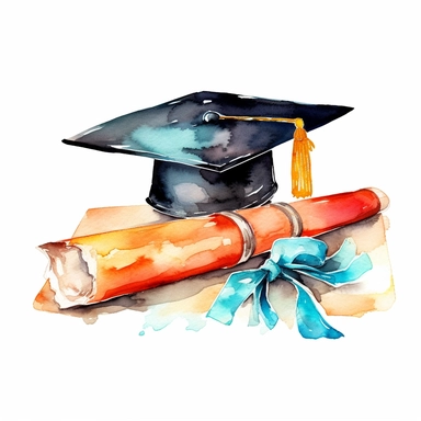 graduation cap and diploma watercolor clipart
