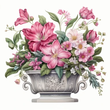 very beautiful Box Flower Planter, white background, clipart with pastel color, detailed and lovely Renaissance painting