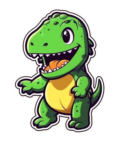 Isometric Sticker Clip Art of a cute T-Rex for Childrens Coloring Book, simple vector lines, children friendly, illustrated in a playful and style in black lines with white background, perfect for any special occasion, cut out in the shape of a T-Rex, with no visible background, giving it the appearance of a sticker, conveying a mystical and whimsical mood, edited with Adobe Photoshop to adjust brightness and contrast, rendered as a transparent PNG file with a high resolution to ensure a crisp a