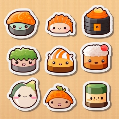 Cute Adorable Kawaii Food Stickers, Kawaii Food Clipart, Sushi Japanese Food, Free Commercial Use, Printable Stickers