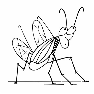 [Theme: bug] grasshopper, simple clipart, coloring book for kids, minimalist vector line art, thick solid black lines, black and white, isolated on white background