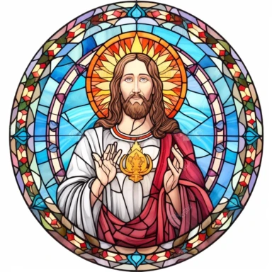 Beautiful Stained glass Jesus Sublimation Clipart,Cartoon, hyper realistic, intricate detail, illustration style,high solution,on the white background