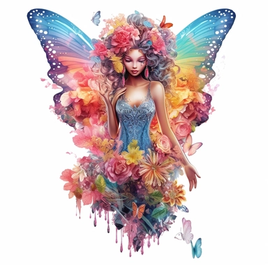 beautiful garden fairy clipart half body, in the style of nene thomas, made of colored crystals, high detailed, pictorial harmony, contest winner, bright and colorful
