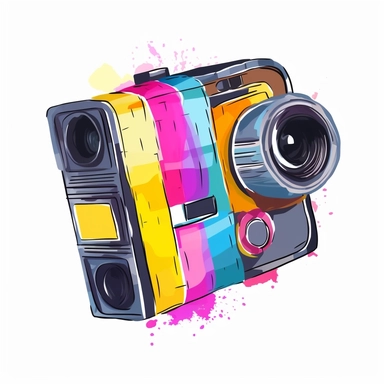 Cute Beautiful Retro 90s Color Film tape watercolor Sublimation Clipart,Cartoon, hyper realistic, intricate detail, illustration style,high solution,on the white background