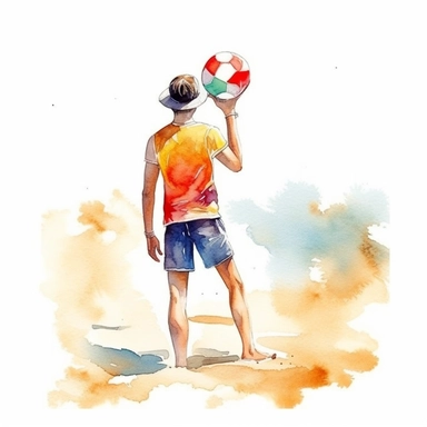 beach volleyball, watercolour, summer, clipart, white background,