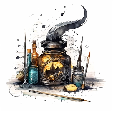 creepy magic ink bottle and quill pen with crescent moon clipart, detailed, white background, illustration painting, collaged constructions, digital art, watercolor, in the style of sculptural and geometric, forced perspective drawings, Geometric brushstrokes form an intriguingly abstract, in the style of dark fantasy, creepy frightening repulsive images, frightening, painterly figure, by Pablo Picasso, by Zdzisław Beksiński