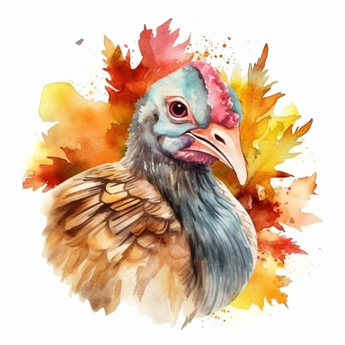 watercolor autumn thanksgiving turkey, cartoon style, clipart style, white background