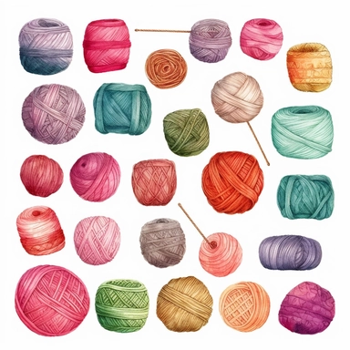Watercolor Clip Art Hobby Knitting and Crocheting , Wool Yarn Cute Clipart Set. Collection of hand drawn balls of yarn for knitting