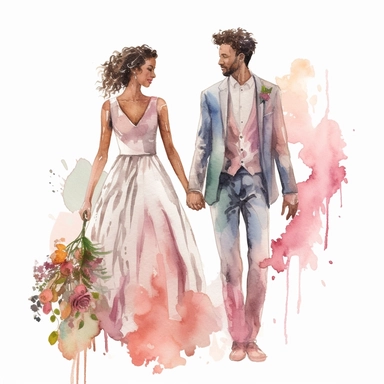 foue wedding watercolor clipart with multiracian couple