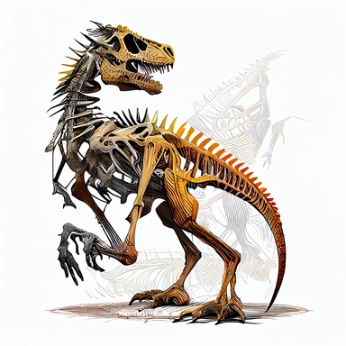 Alossauro dinosaur skeleton, on a white background, hand draw Illustration clipart, 4K, extremely detailed
