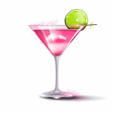 In this chic Cosmopolitan clipart illustration set against a clean white background, the essence of sophistication and glamour comes to life. A sleek martini glass steals the spotlight, holding a vibrant pink elixir that exudes style and elegance. The coc